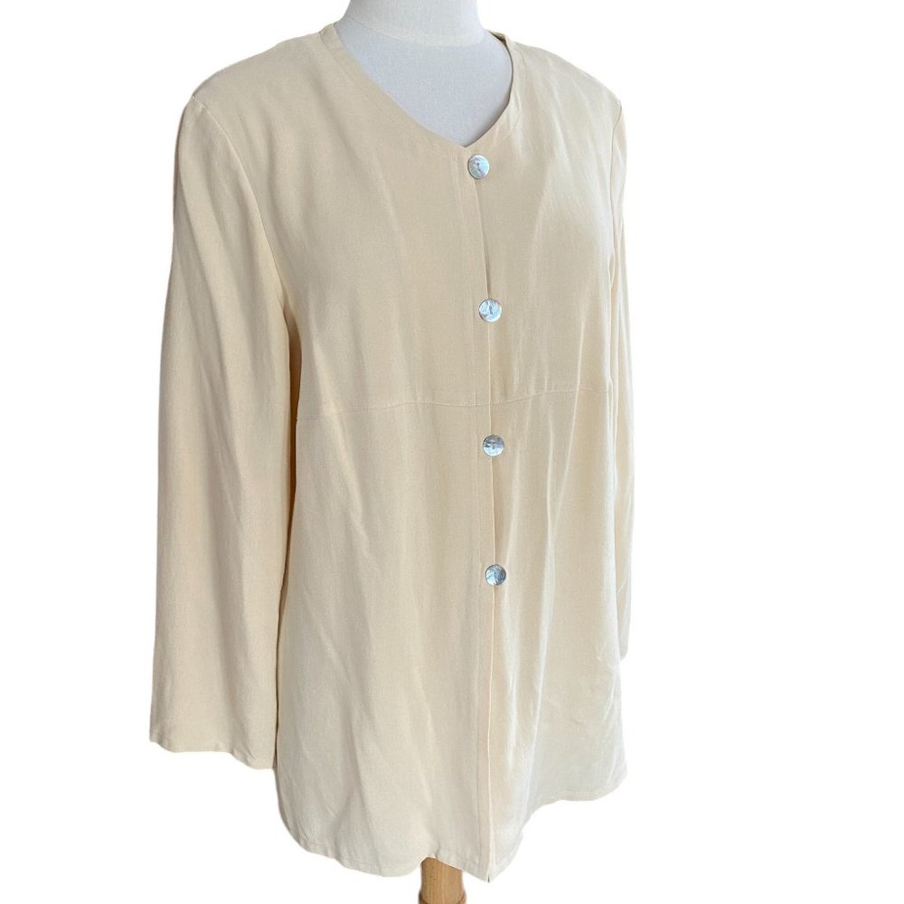NWT August Silk 100% Silk Cream Button Tunic Capsule Minimalist Quiet Luxury-M